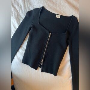 Abercrombie & Fitch Black Zip-Up Crop Long Sleeve Sweater XS